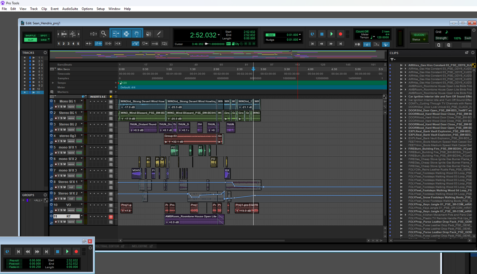 Pro Tools session window for Gas Leak PSA, screenshot 1 of 1, showing the track layout and edit density.