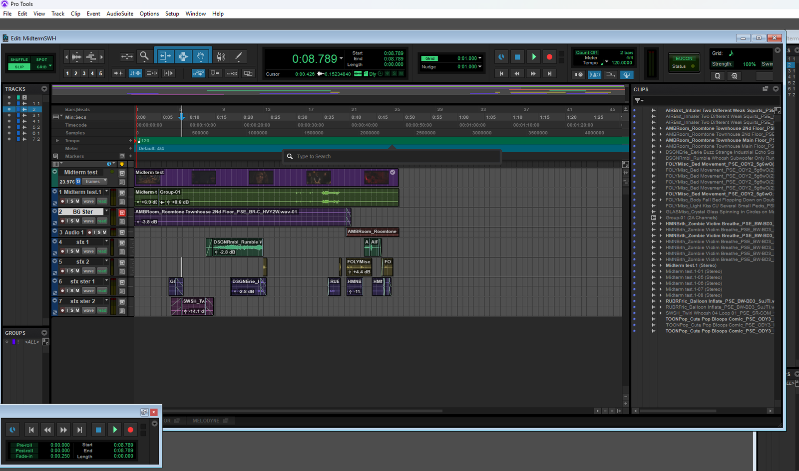 Pro Tools session window for Midterm, screenshot 1 of 1, showing the track layout and edit density.