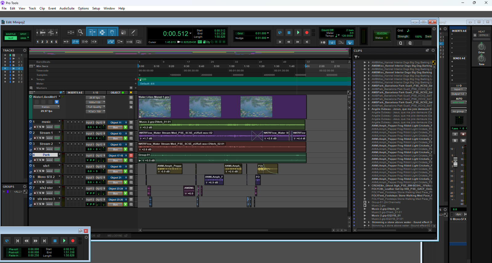 Pro Tools session window for Mini Project 2, screenshot 1 of 1, showing the track layout and edit density.