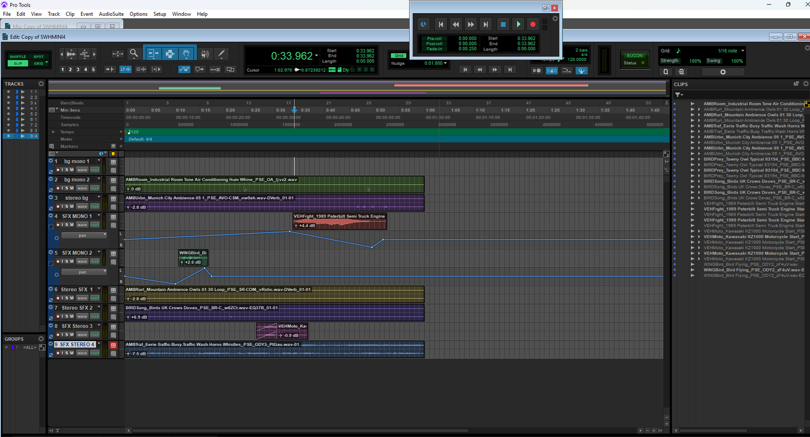 Pro Tools session window for Street Ambience, screenshot 1 of 1, showing the track layout and edit density.